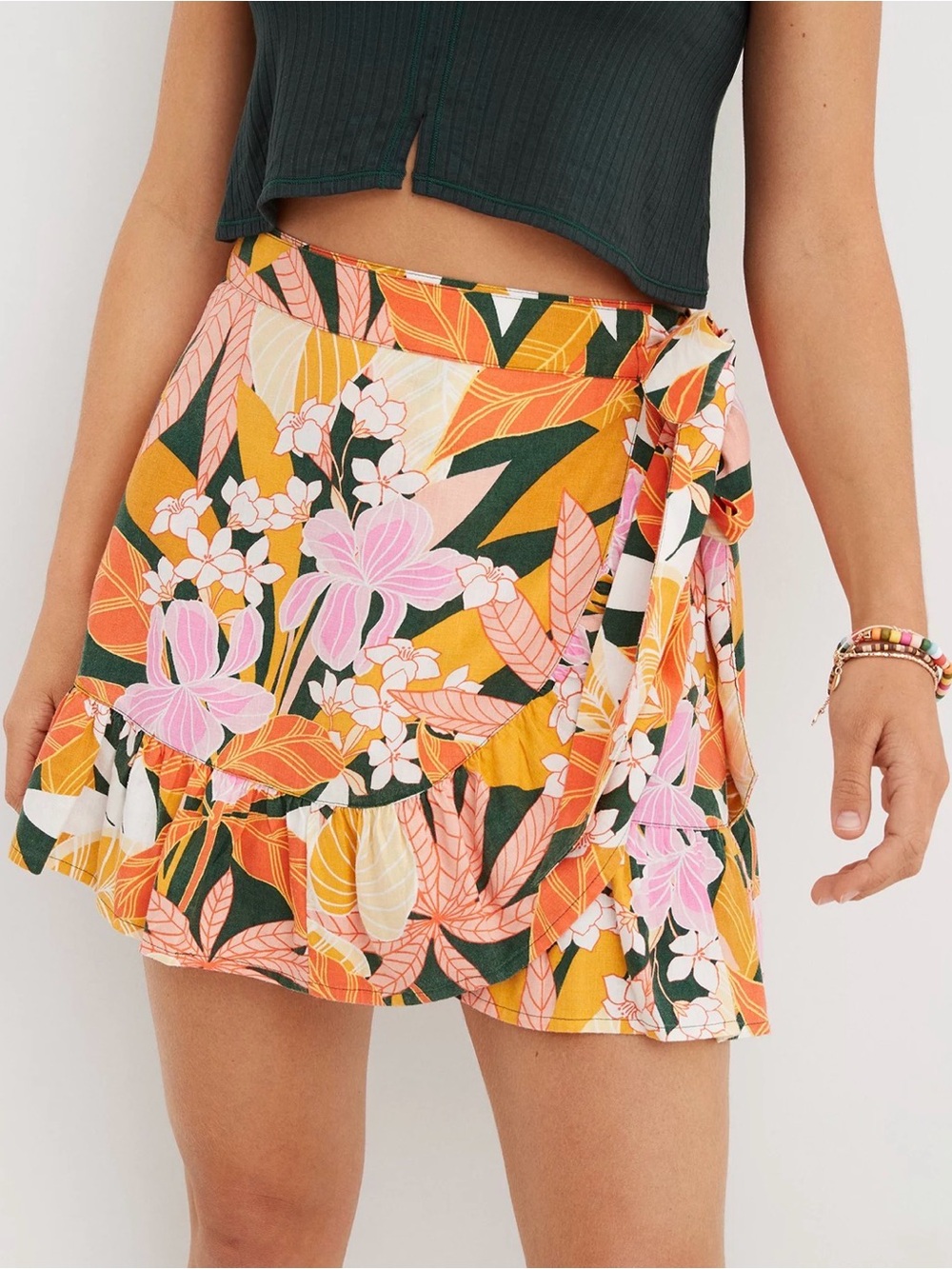 Aerie Floral Tie-Waist Wrap Skirt
